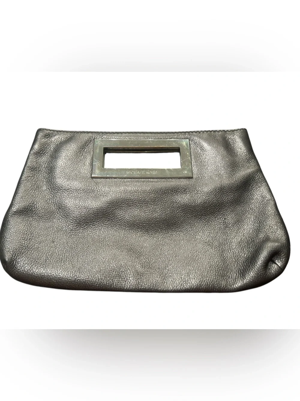 Michael Kors Metallic Black Leather Clutch with Cutout Handle